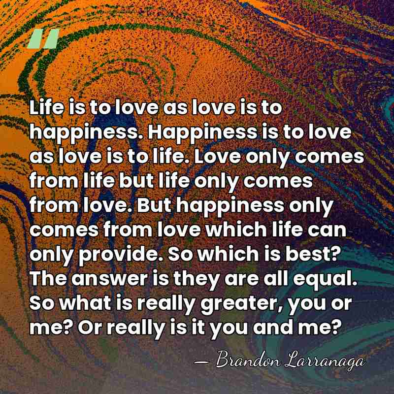 Life is to love as love is to happiness. Happiness is to&hellip; - Brandon Larranaga