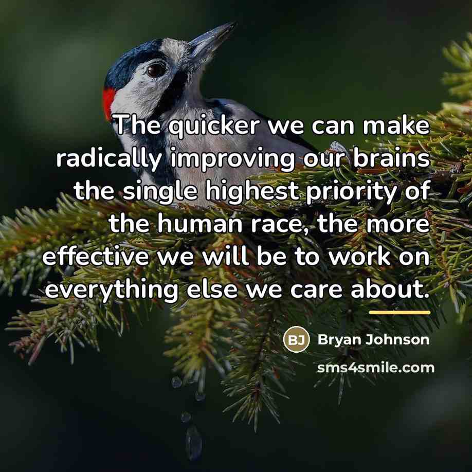 “The quicker we can make radically improving our brains the…” quote by Bryan Johnson