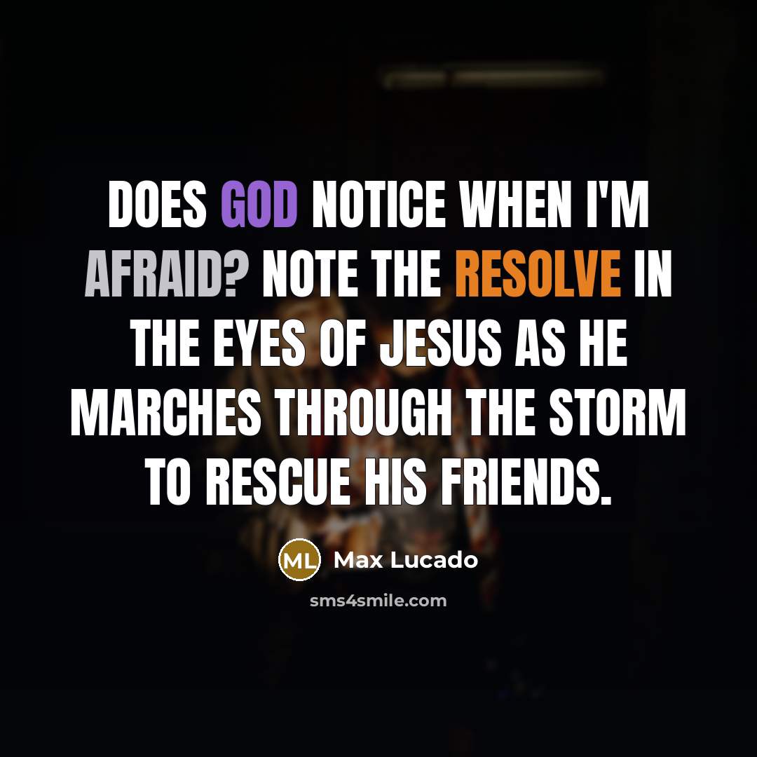 “Does God notice when I'm afraid? Note the resolve in the eyes of Jesus as he marches through the storm to rescue his friends.” quote by Max Lucado