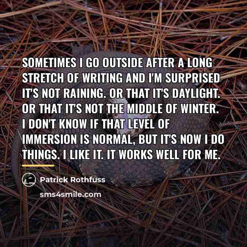 “Sometimes I go outside after a long stretch of writing…” quote by Patrick Rothfuss