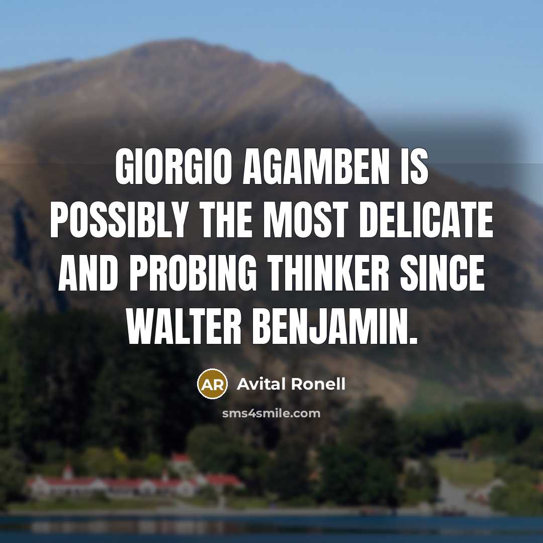 “Giorgio Agamben is possibly the most delicate and probing thinker since Walter Benjamin.” quote by Avital Ronell