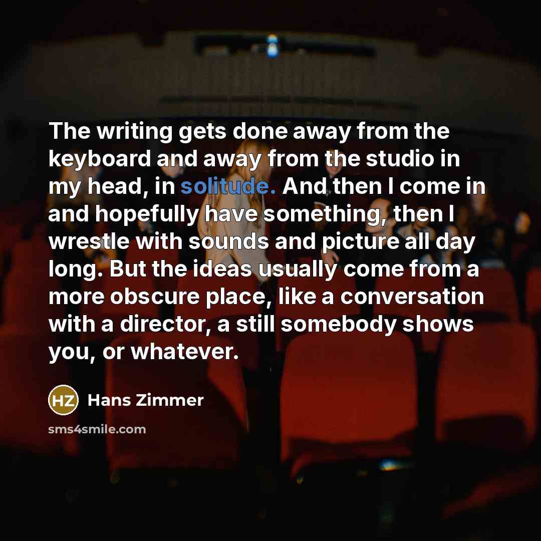 “The writing gets done away from the keyboard and away…” quote by Hans Zimmer