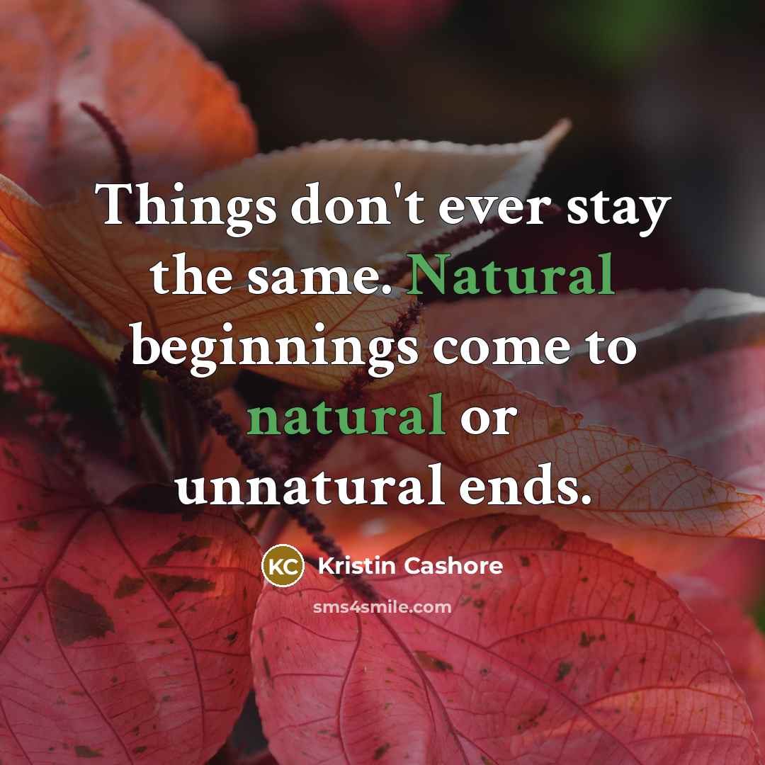 “Things don't ever stay the same. Natural beginnings come to…” quote by Kristin Cashore
