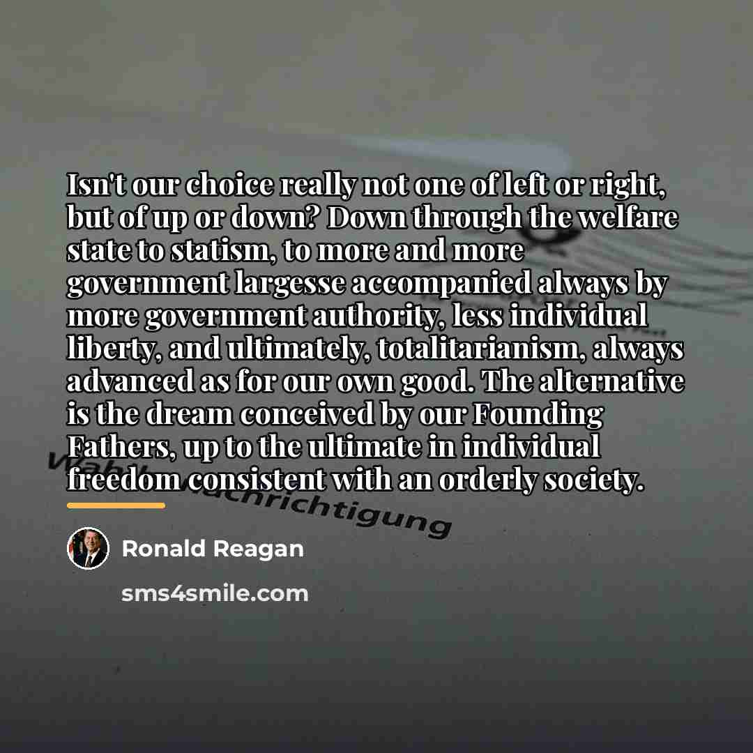 “Isn't our choice really not one of left or right,…” quote by Ronald Reagan