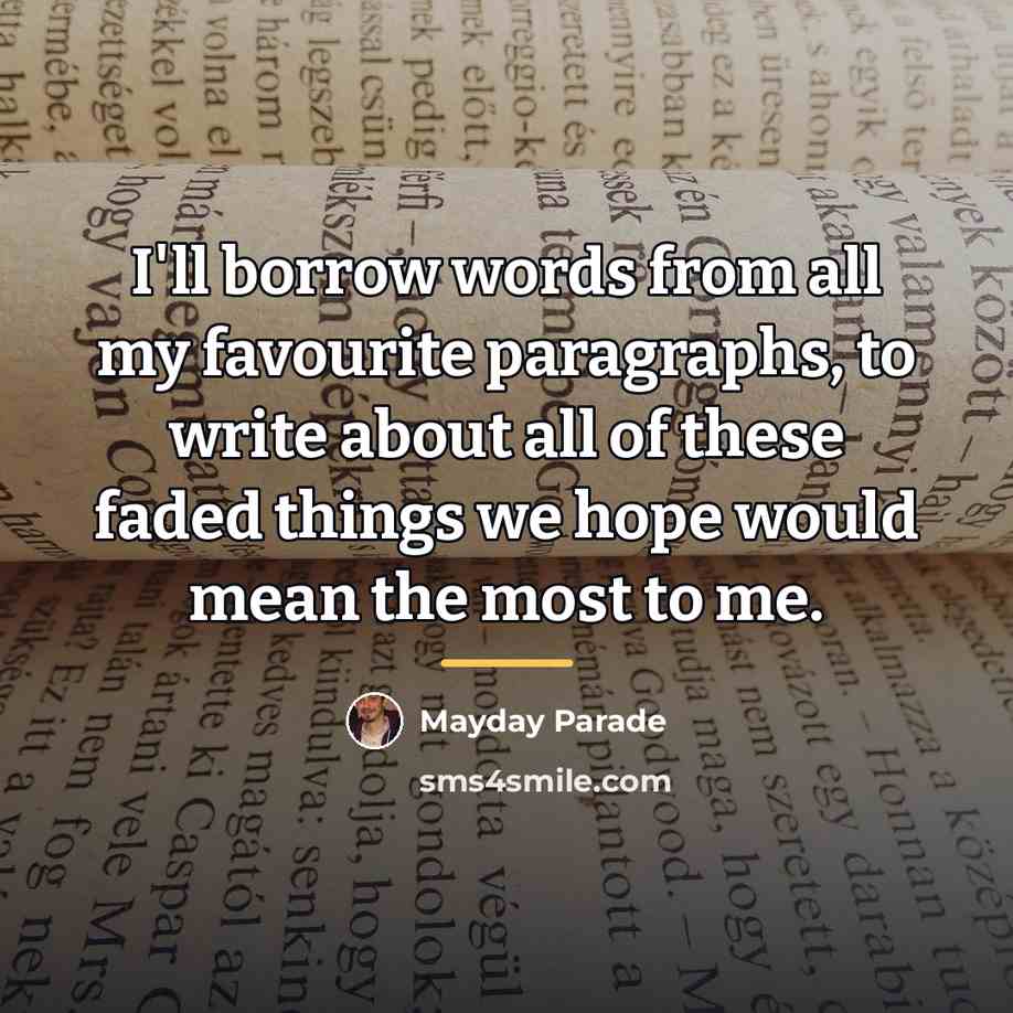 “I'll borrow words from all my favourite paragraphs, to write…” quote by Mayday Parade