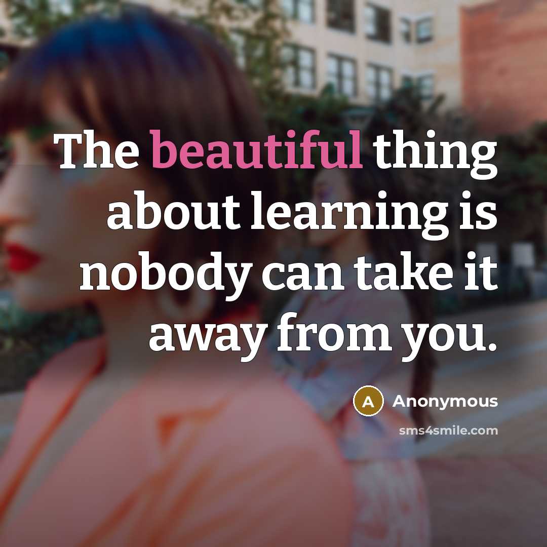 “The beautiful thing about learning is nobody can take it away from you.” quote by Anonymous