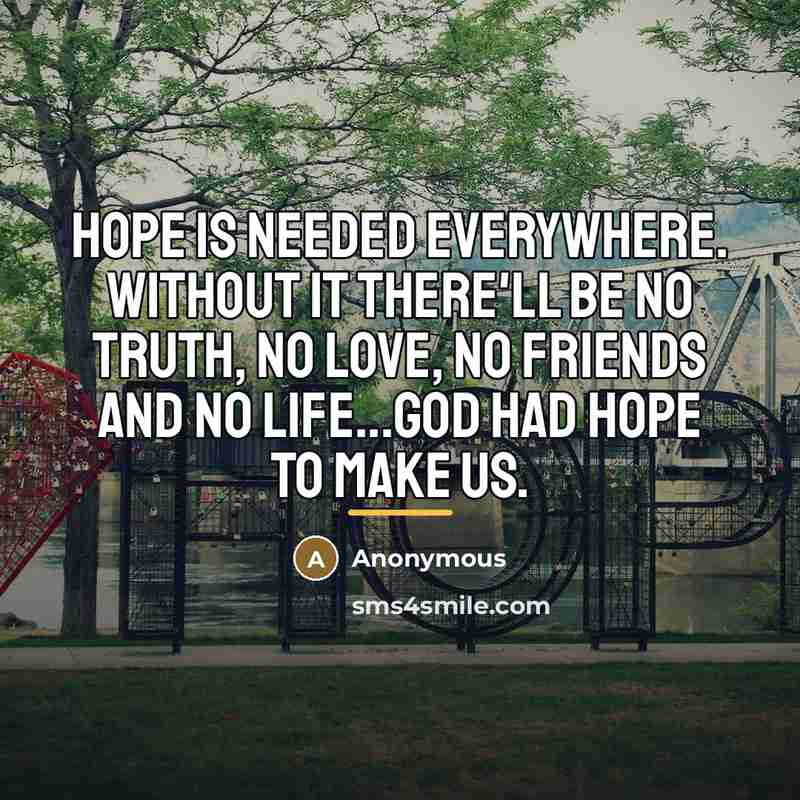 “Hope is needed everywhere. Without it there'll be no truth,…” quote by Anonymous