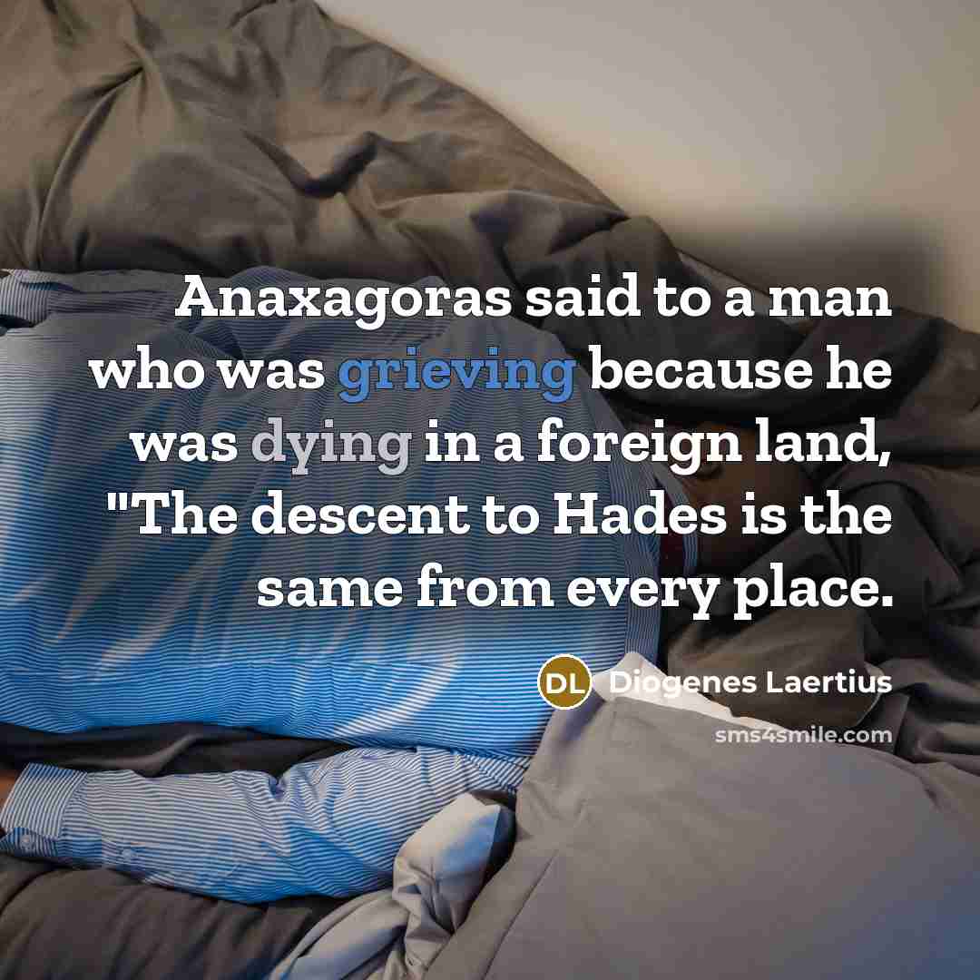 “Anaxagoras said to a man who was grieving because he…” quote by Diogenes Laertius