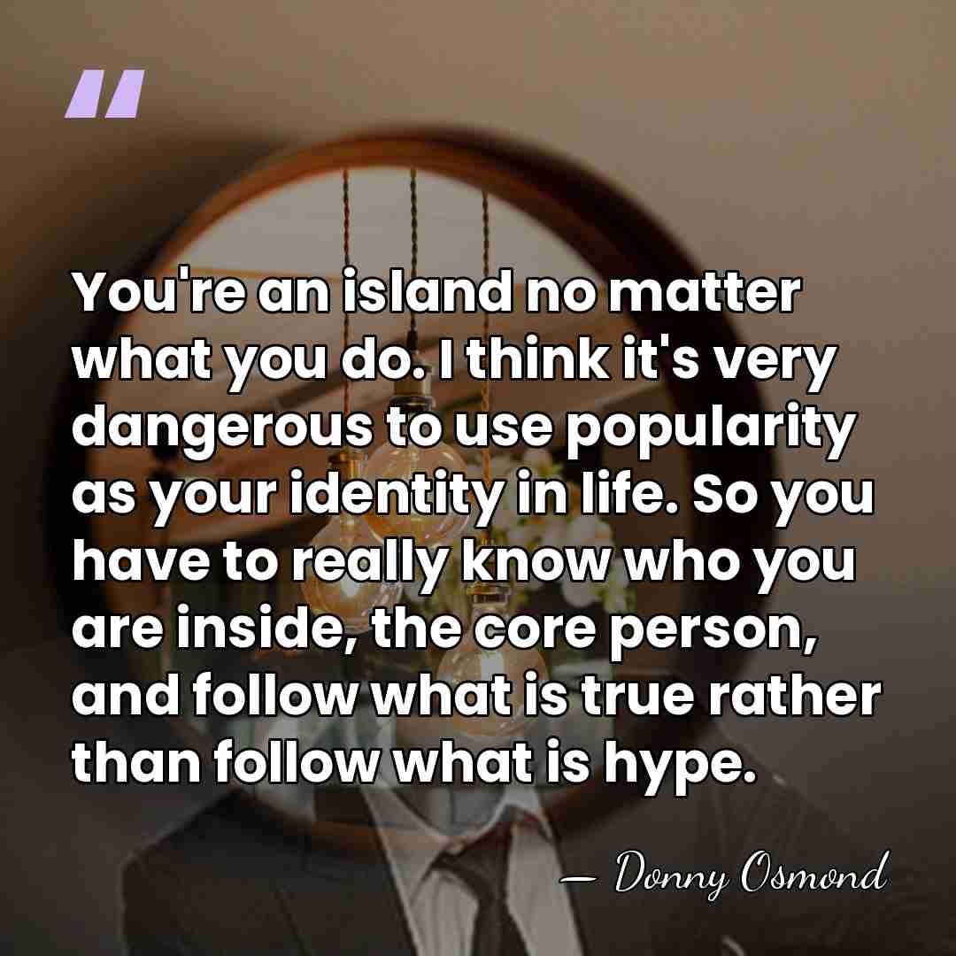 You're an island no matter what you do. I think it's very&hellip; - Donny Osmond