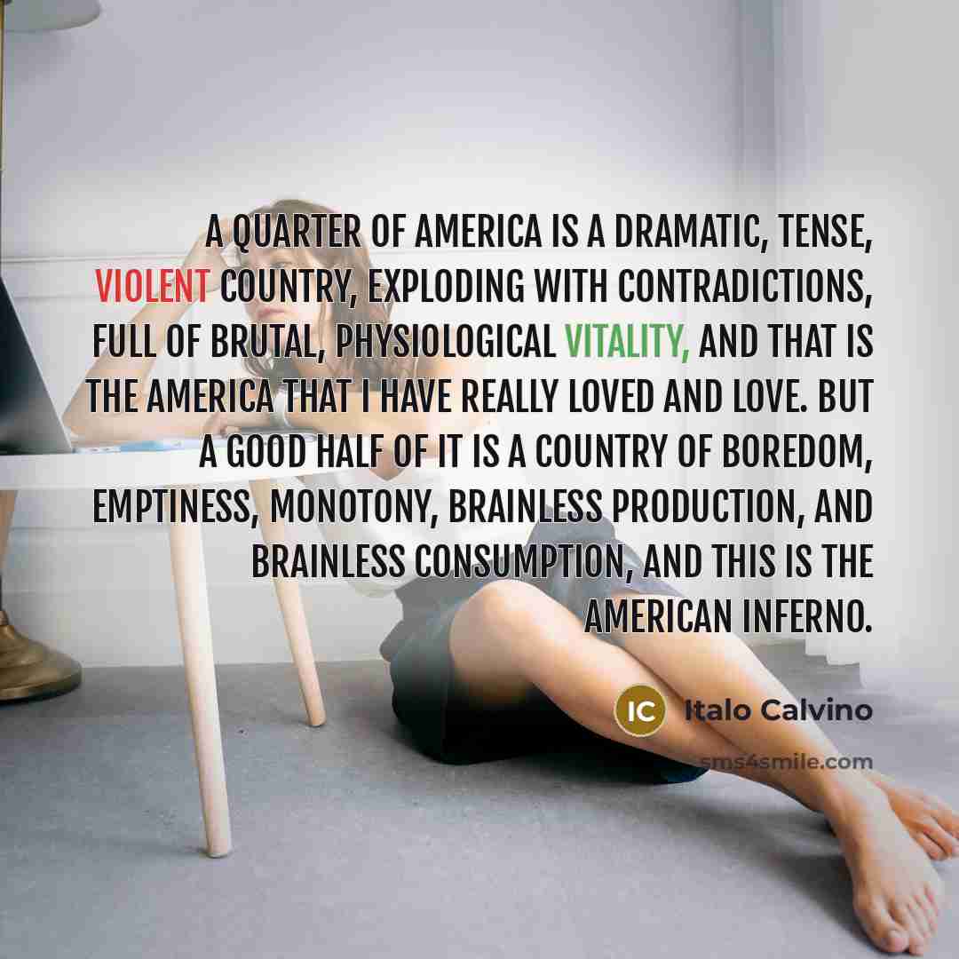 “A quarter of America is a dramatic, tense, violent country,…” quote by Italo Calvino