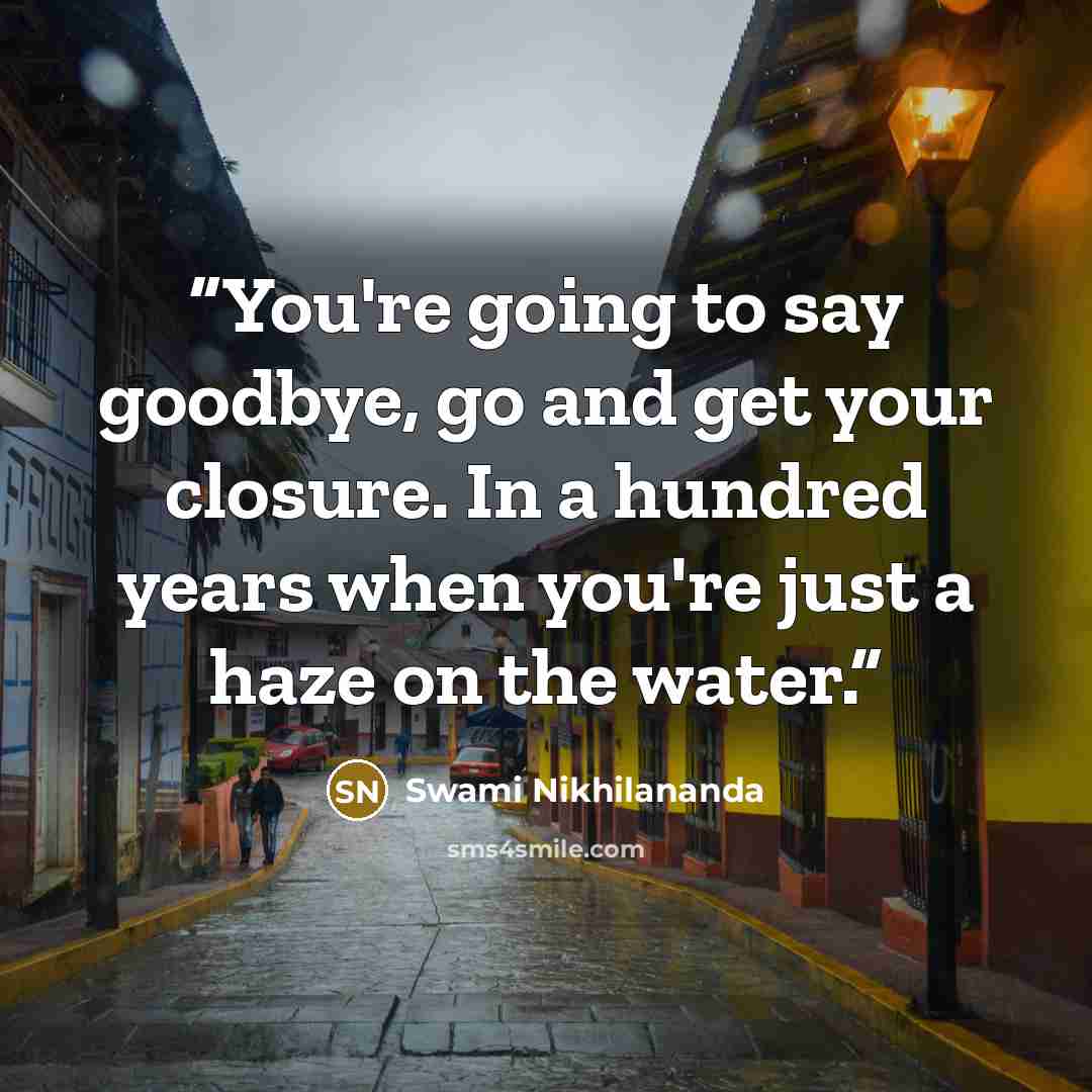 “You're going to say goodbye, go and get your closure. In a hundred years when you're just a haze on the water.” quote by Swami Nikhilananda