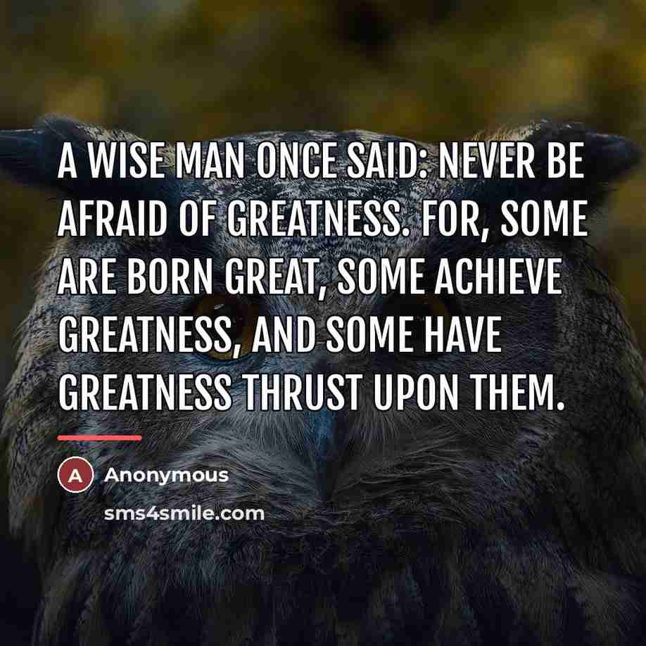 “A wise man once said: never be afraid of greatness.…” quote by Anonymous