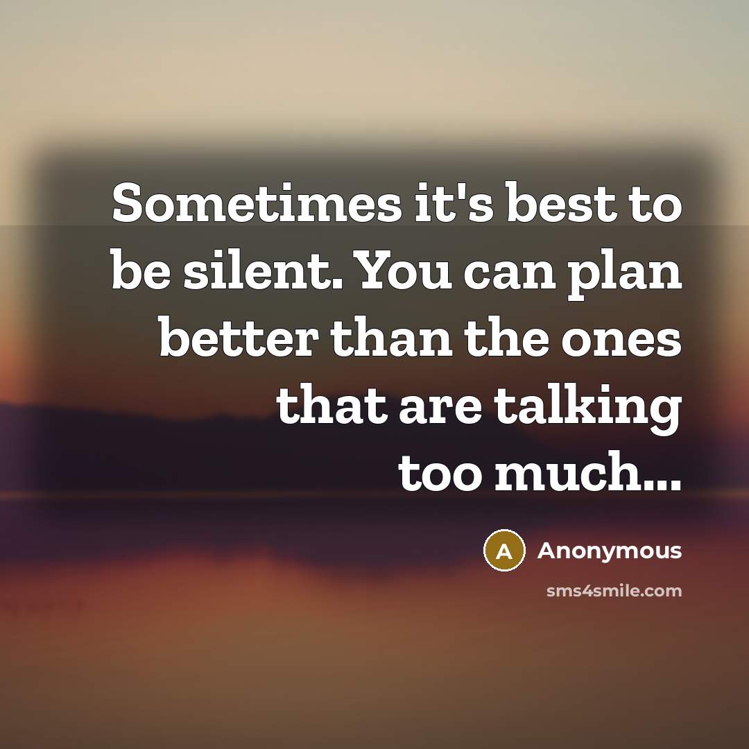 “Sometimes it's best to be silent. You can plan better than the ones that are talking too much...” quote by Anonymous