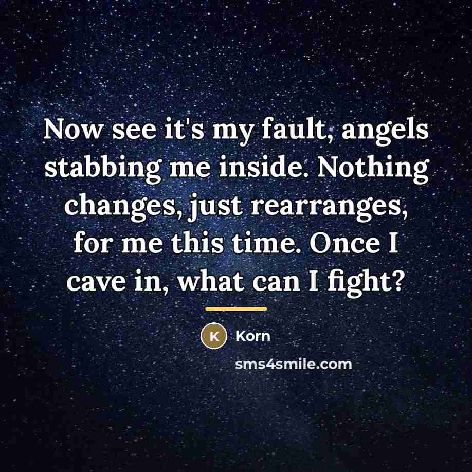 “Now see it's my fault, angels stabbing me inside. Nothing…” quote by Korn