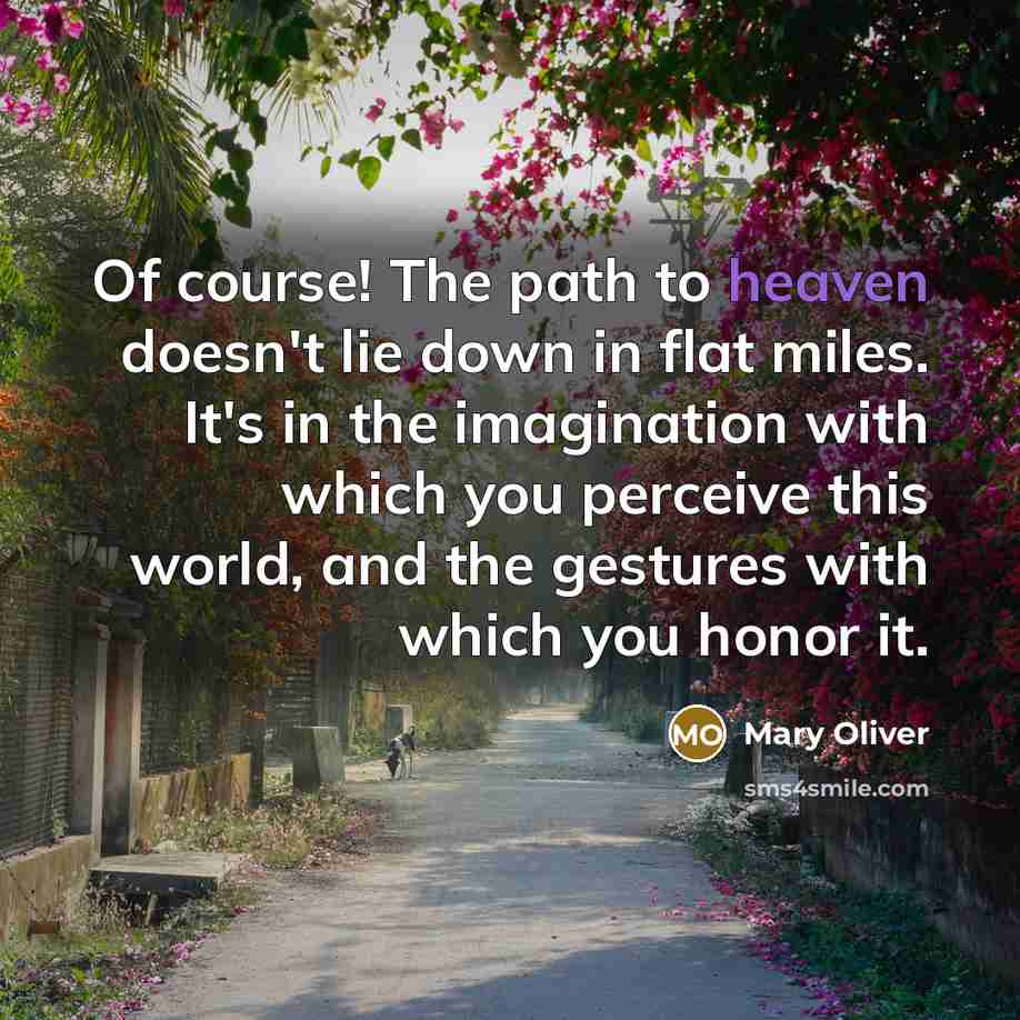 “Of course! The path to heaven doesn't lie down in…” quote by Mary Oliver