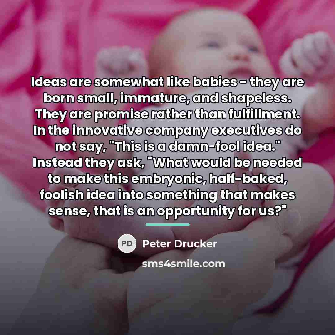 “Ideas are somewhat like babies - they are born small,…” quote by Peter Drucker