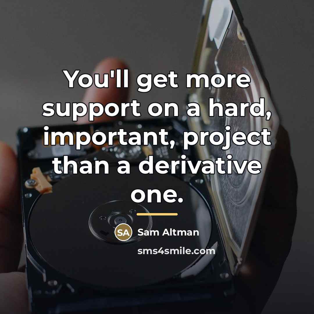“You'll get more support on a hard, important, project than…” quote by Sam Altman