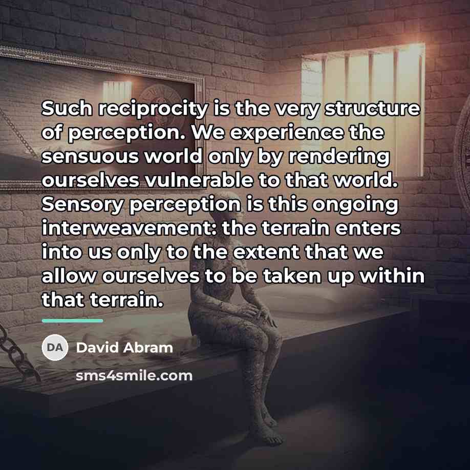 “Such reciprocity is the very structure of perception. We experience…” quote by David Abram