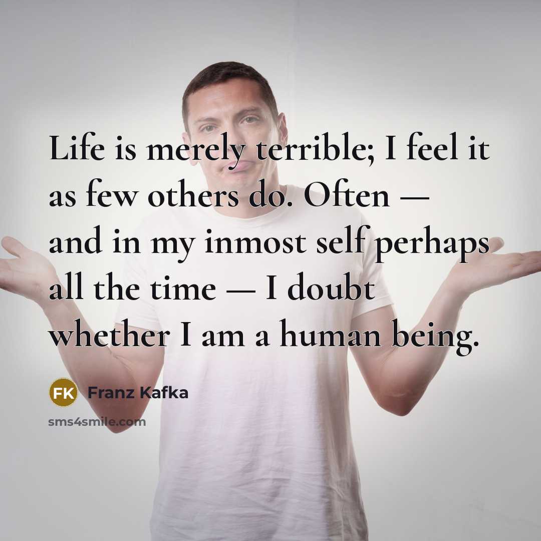 “Life is merely terrible; I feel it as few others…” quote by Franz Kafka