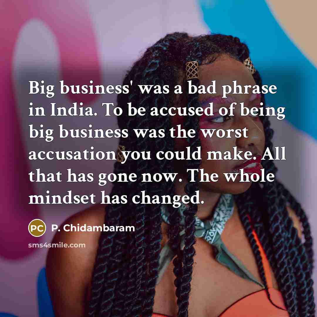 “Big business' was a bad phrase in India. To be…” quote by P. Chidambaram