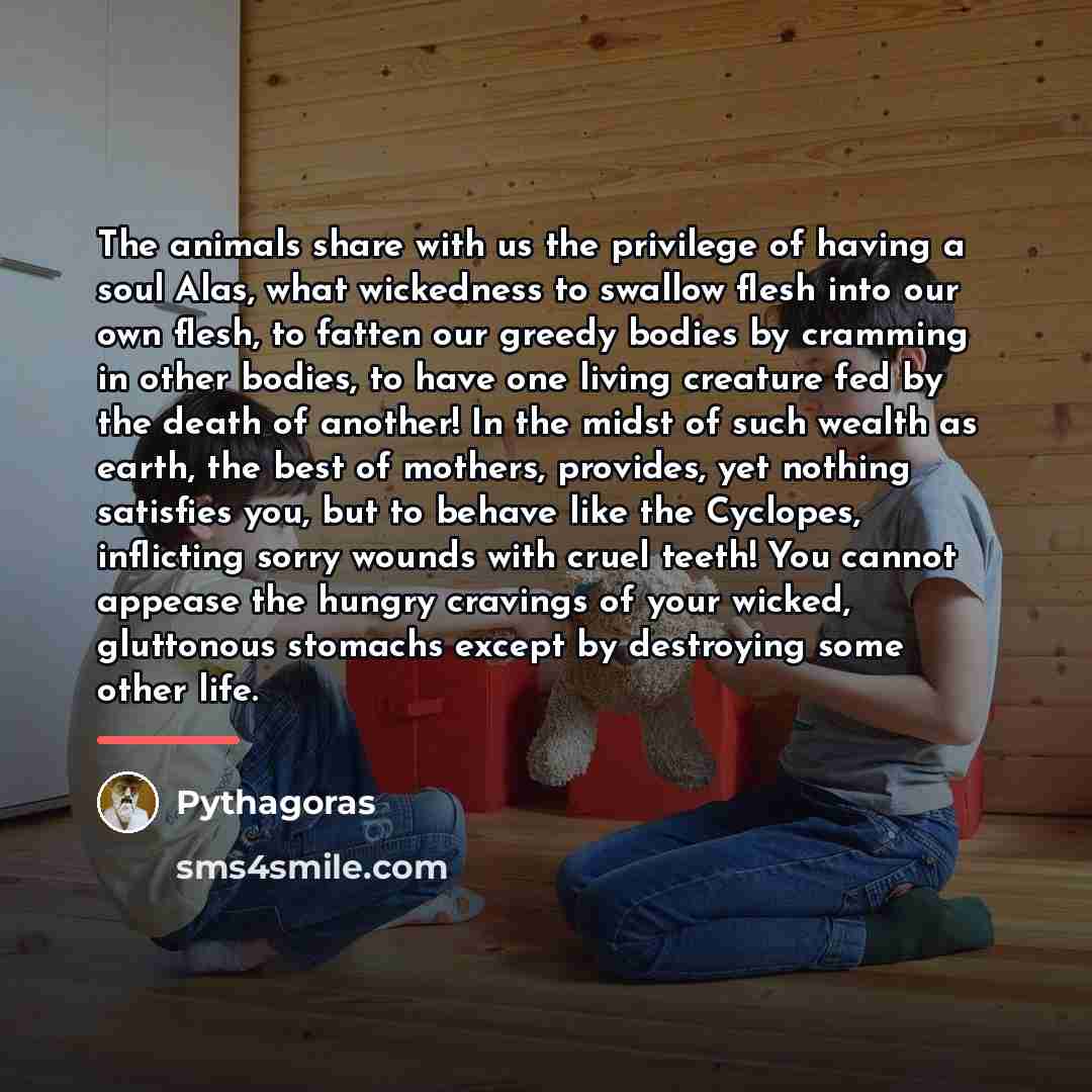 “The animals share with us the privilege of having a…” quote by Pythagoras