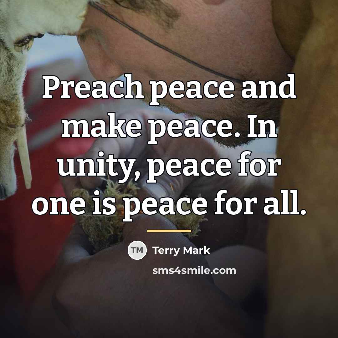 “Preach peace and make peace. In unity, peace for one…” quote by Terry Mark
