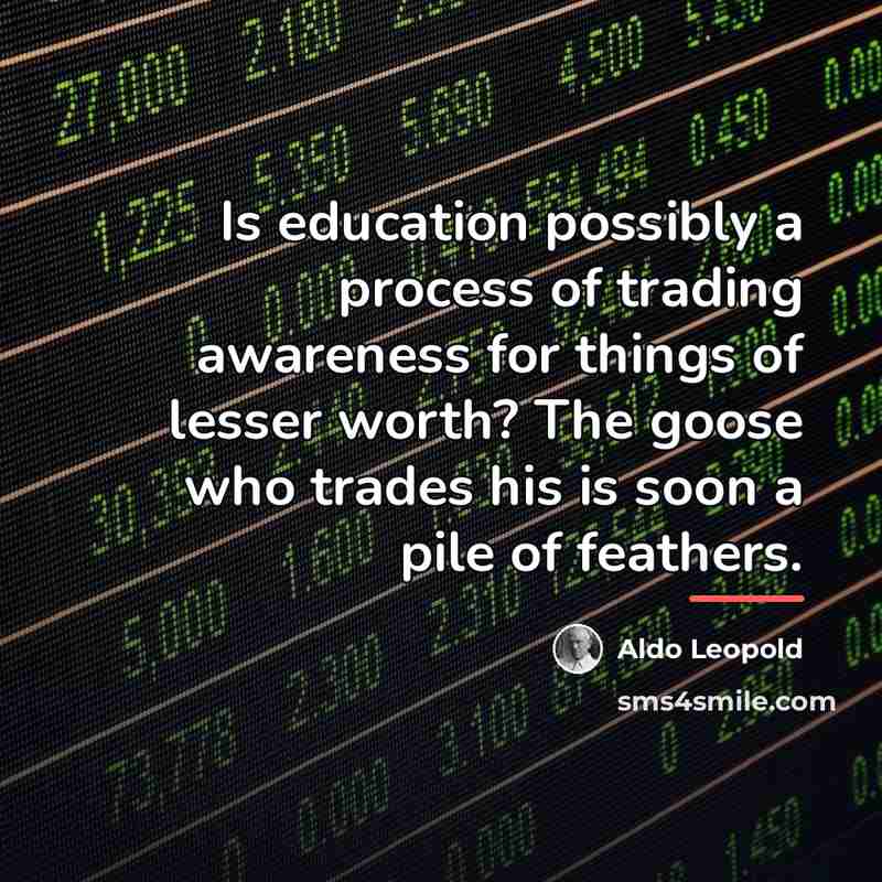 “Is education possibly a process of trading awareness for things…” quote by Aldo Leopold