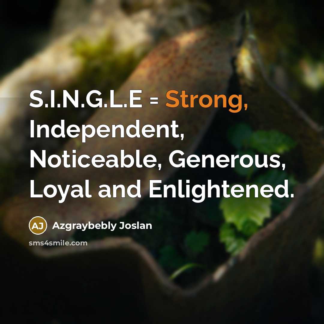 “S.I.N.G.L.E = Strong, Independent, Noticeable, Generous, Loyal and Enlightened.…” quote by Azgraybebly Joslan