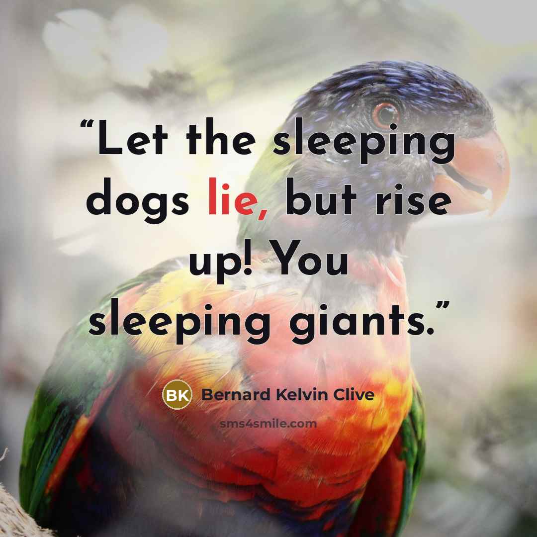 “Let the sleeping dogs lie, but rise up! You sleeping giants.” quote by Bernard Kelvin Clive