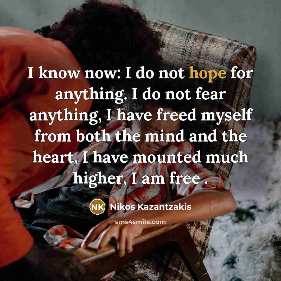 “I know now: I do not hope for anything. I…” quote by Nikos Kazantzakis