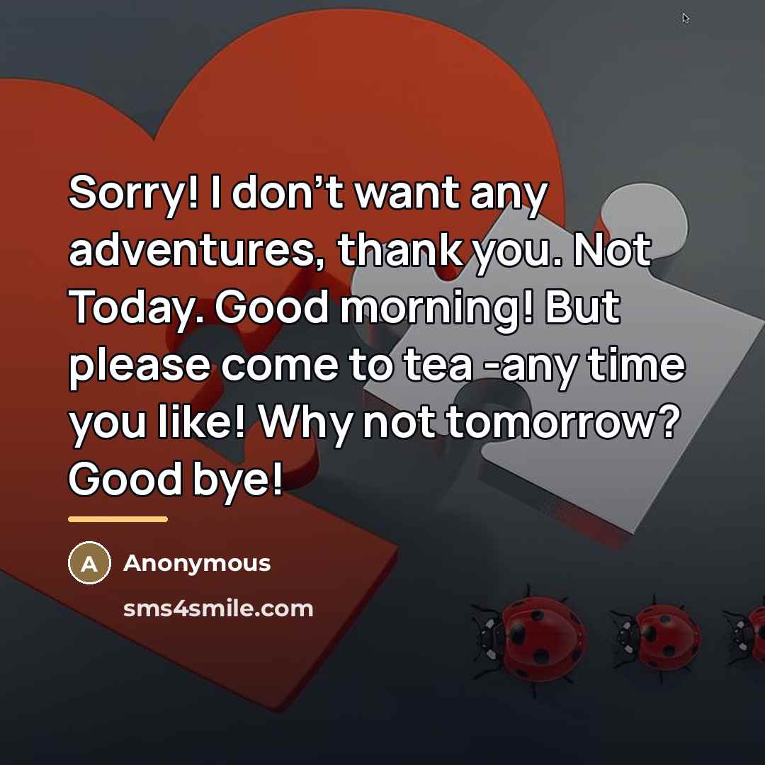 “Sorry! I don't want any adventures, thank you. Not Today.…” quote by Anonymous