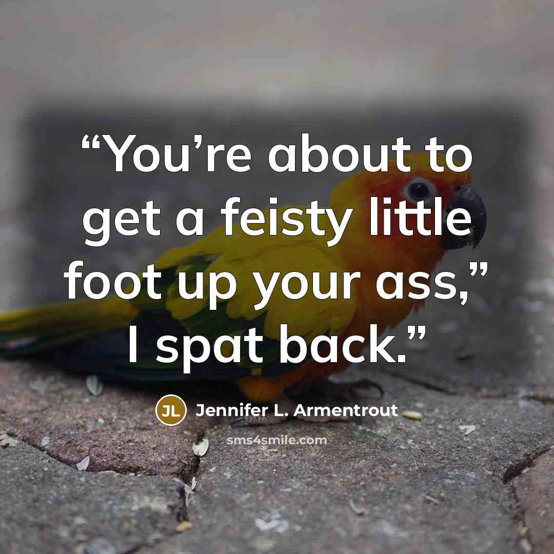 “You’re about to get a feisty little foot up your ass,” I spat back.” quote by Jennifer L. Armentrout