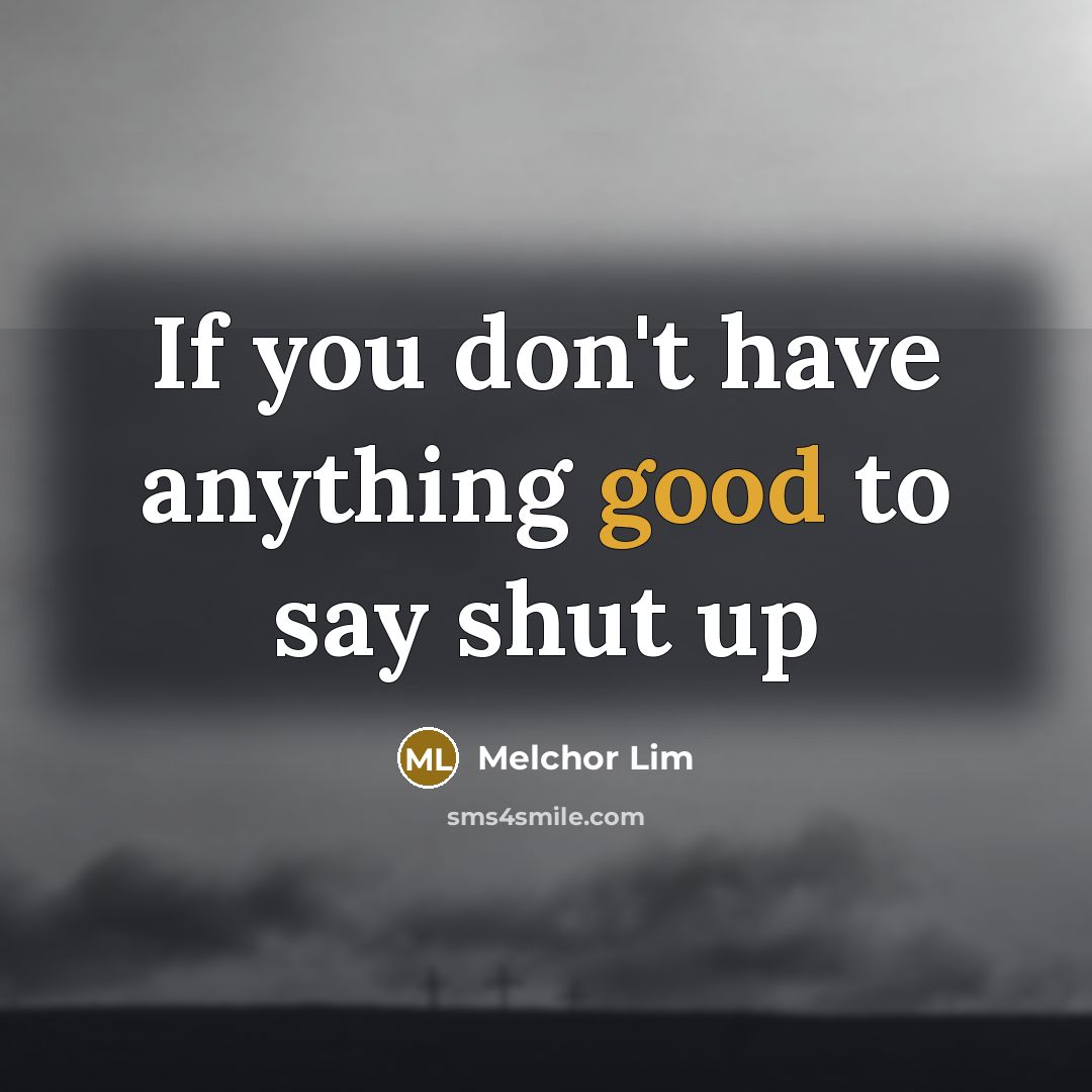 “If you don't have anything good to say shut up…” quote by Melchor Lim