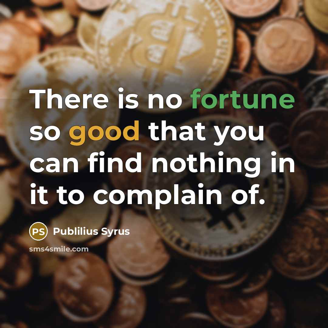 “There is no fortune so good that you can find nothing in it to complain of.” quote by Publilius Syrus