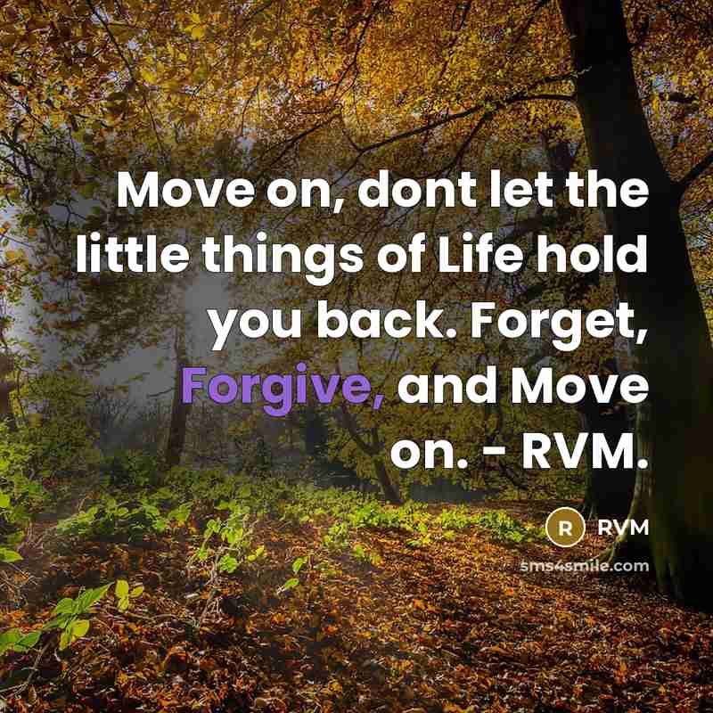 “Move on, dont let the little things of Life hold you back. Forget, Forgive, and Move on. - RVM.” quote by RVM