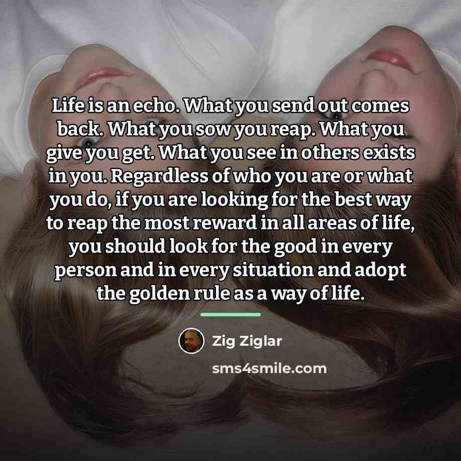 “Life is an echo. What you send out comes back.…” quote by Zig Ziglar