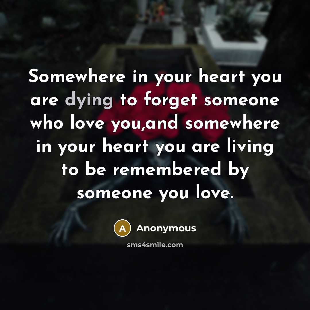 “Somewhere in your heart you are dying to forget someone…” quote by Anonymous