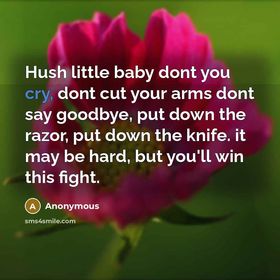 “Hush little baby dont you cry, dont cut your arms…” quote by Anonymous