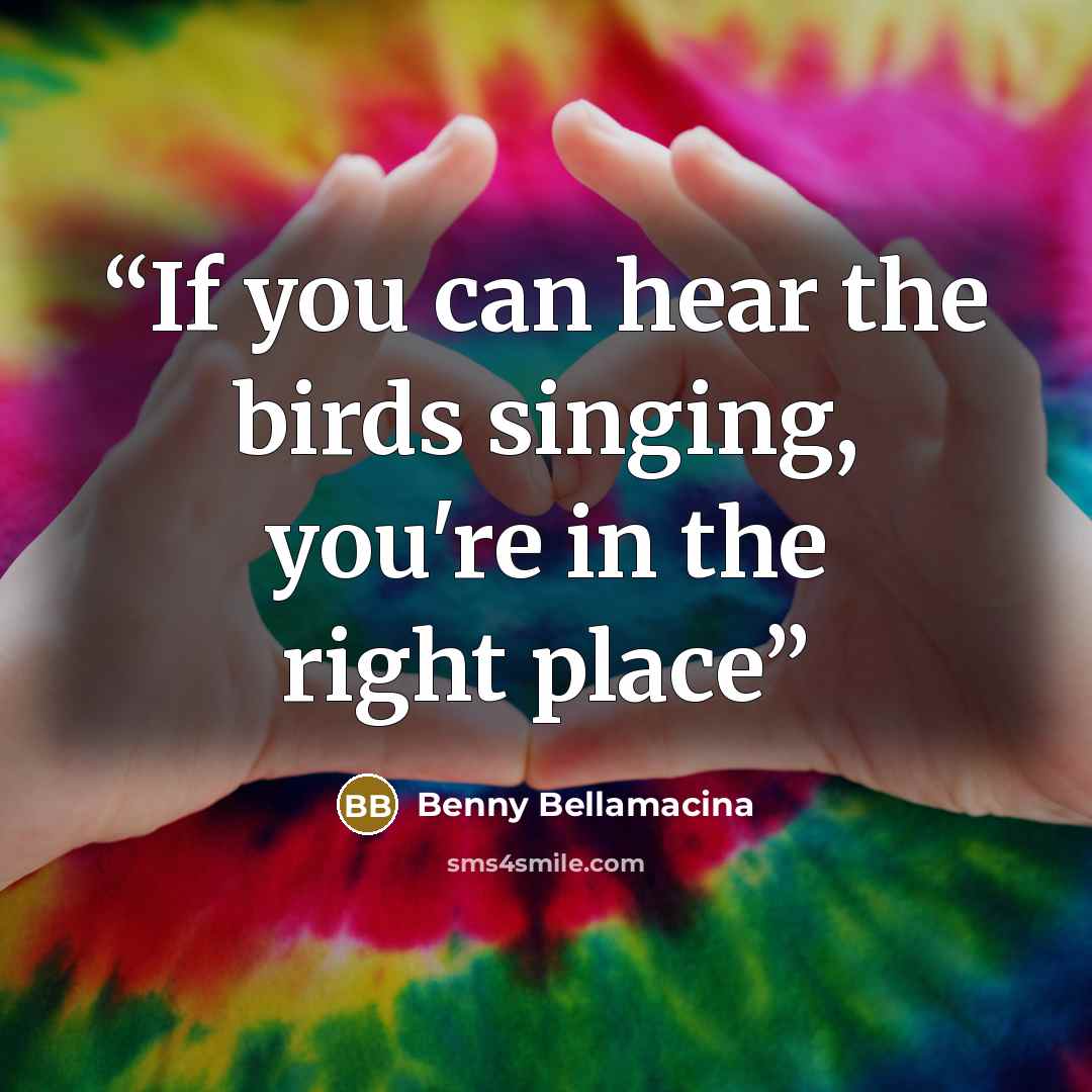 “If you can hear the birds singing, you're in the right place” quote by Benny Bellamacina