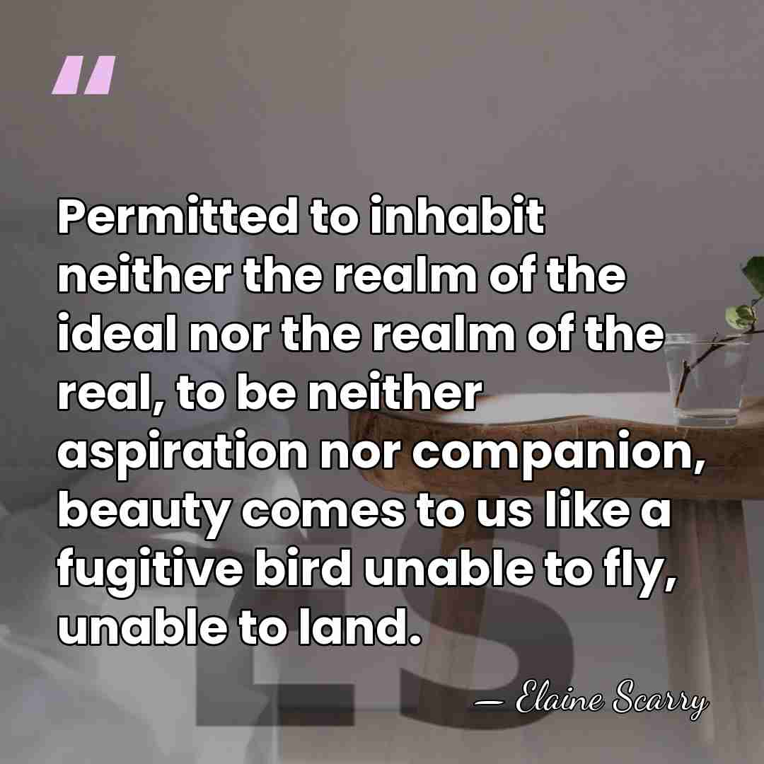 Permitted to inhabit neither the realm of the ideal nor the realm&hellip; - Elaine Scarry