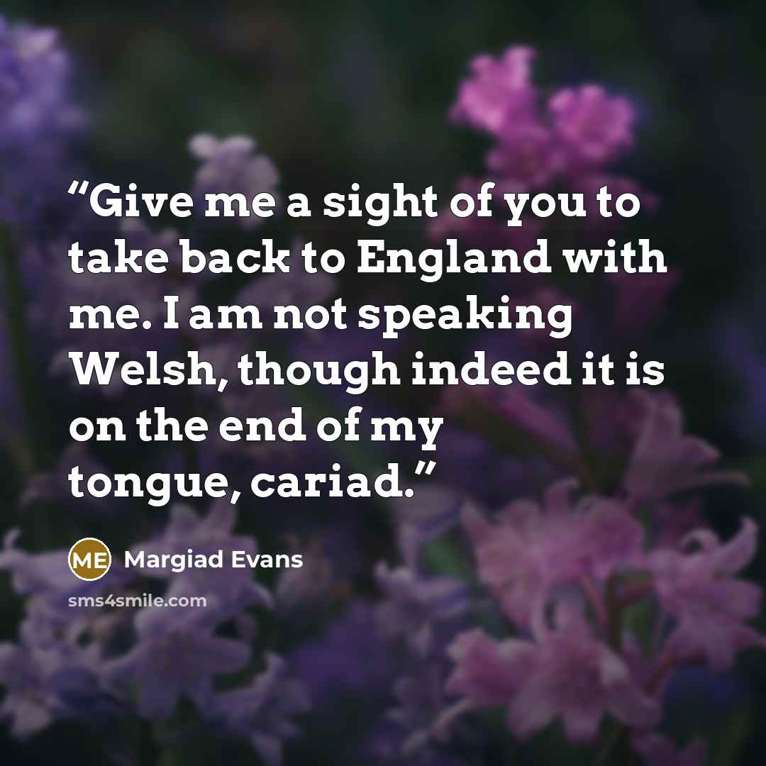 “Give me a sight of you to take back to England with me. I am not speaking Welsh, though indeed it is on the end of my tongue, cariad.” quote by Margiad Evans
