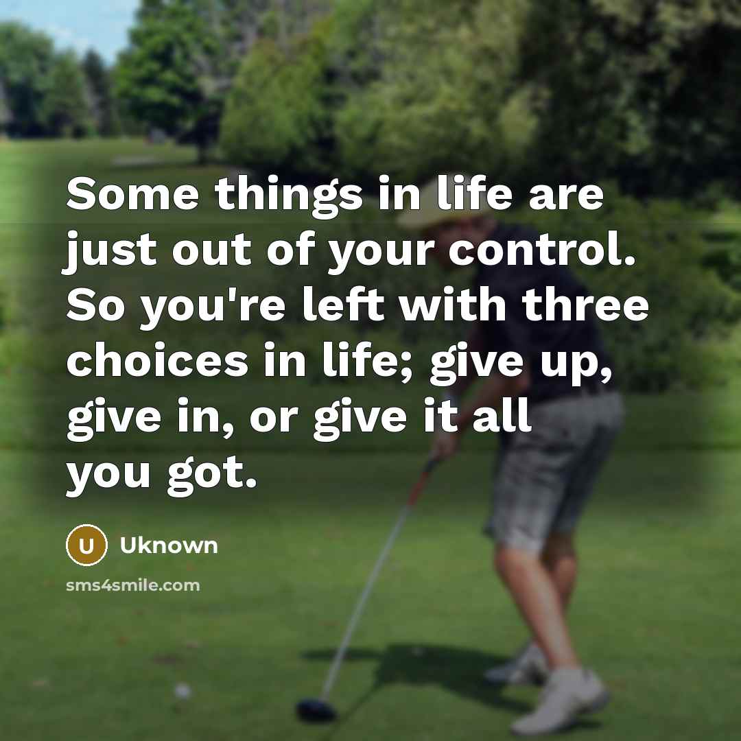 “Some things in life are just out of your control. So you're left with three choices in life; give up, give in, or give it all you got.” quote by Uknown