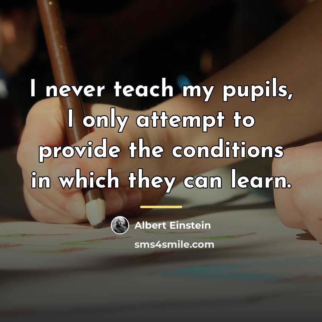 “I never teach my pupils, I only attempt to provide…” quote by Albert Einstein