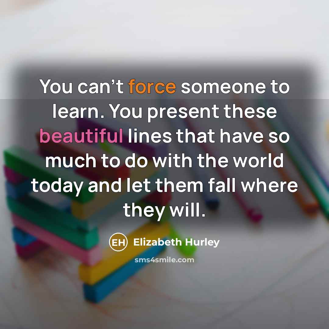 “You can't force someone to learn. You present these beautiful…” quote by Elizabeth Hurley