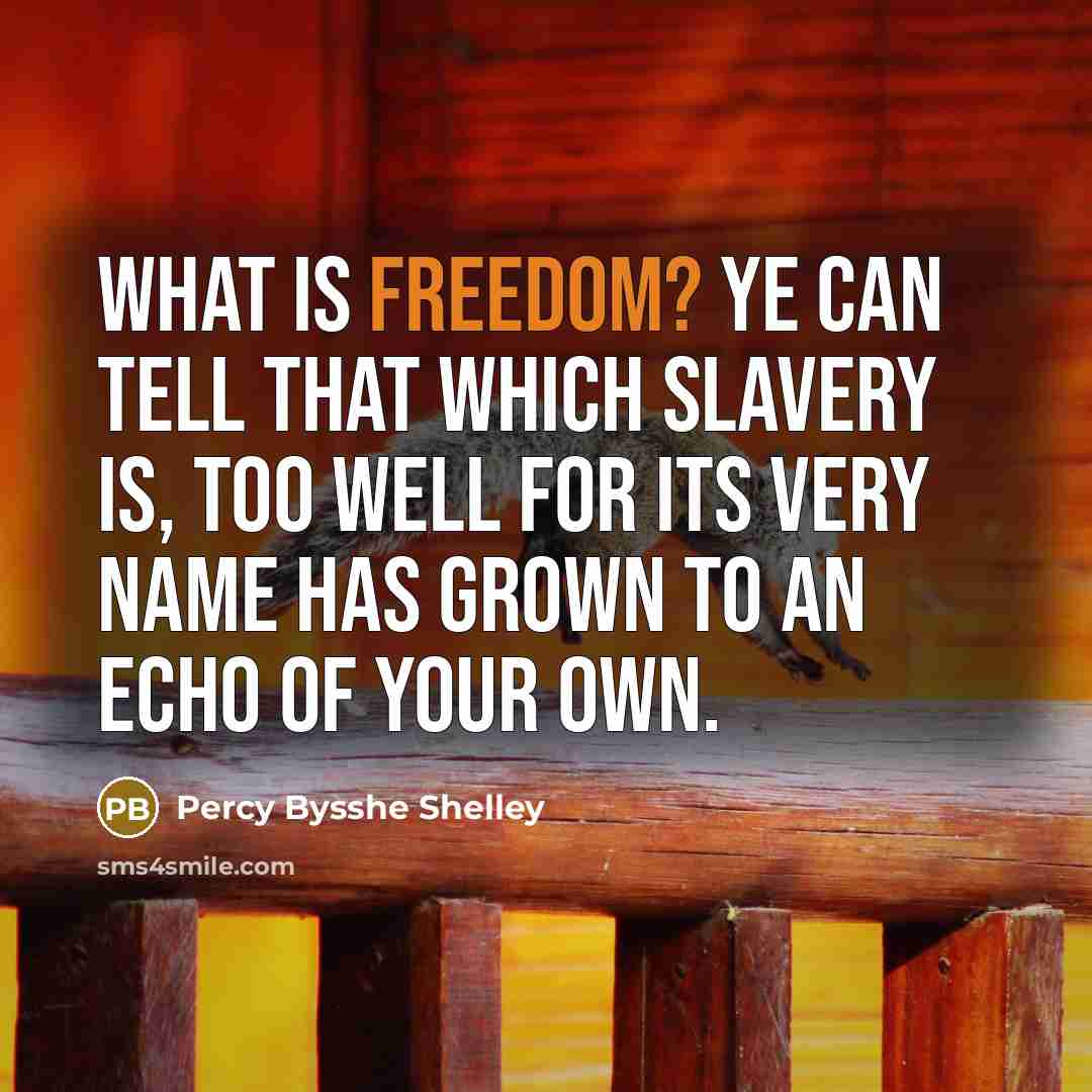 “What is Freedom? ye can tell That which slavery is,…” quote by Percy Bysshe Shelley