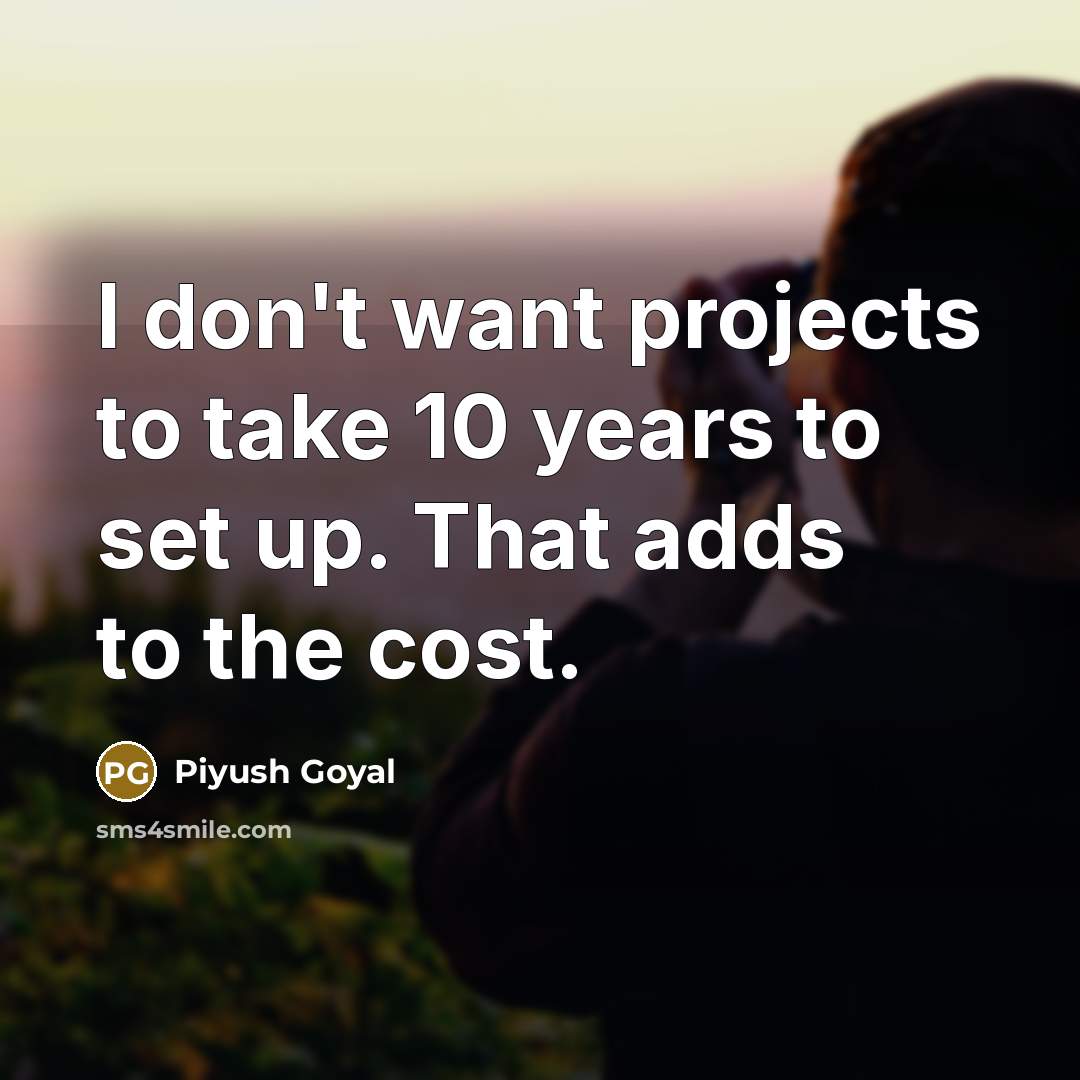 “I don't want projects to take 10 years to set…” quote by Piyush Goyal