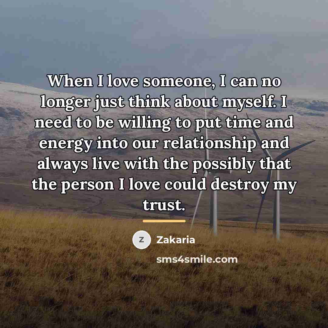 “When I love someone, I can no longer just think…” quote by Zakaria