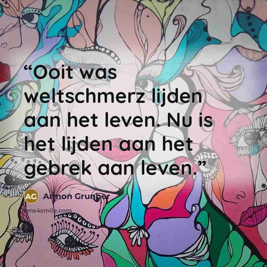 “Ooit was weltschmerz lijden aan het leven. Nu is het lijden aan het gebrek aan leven.” quote by Armon Grunber