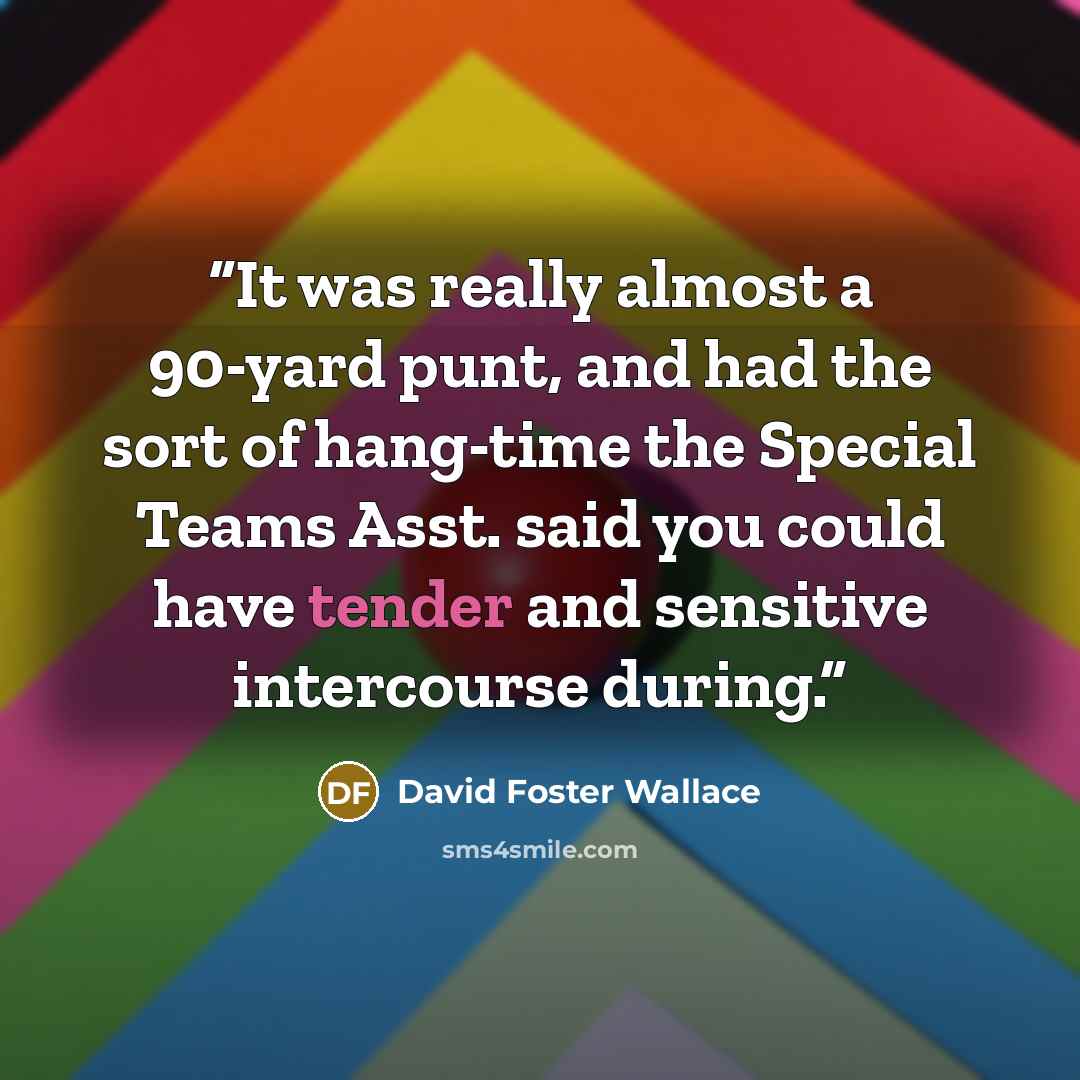 “It was really almost a 90-yard punt, and had the sort of hang-time the Special Teams Asst. said you could have tender and sensitive intercourse during.” quote by David Foster Wallace