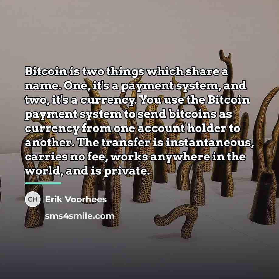 “Bitcoin is two things which share a name. One, it's…” quote by Erik Voorhees